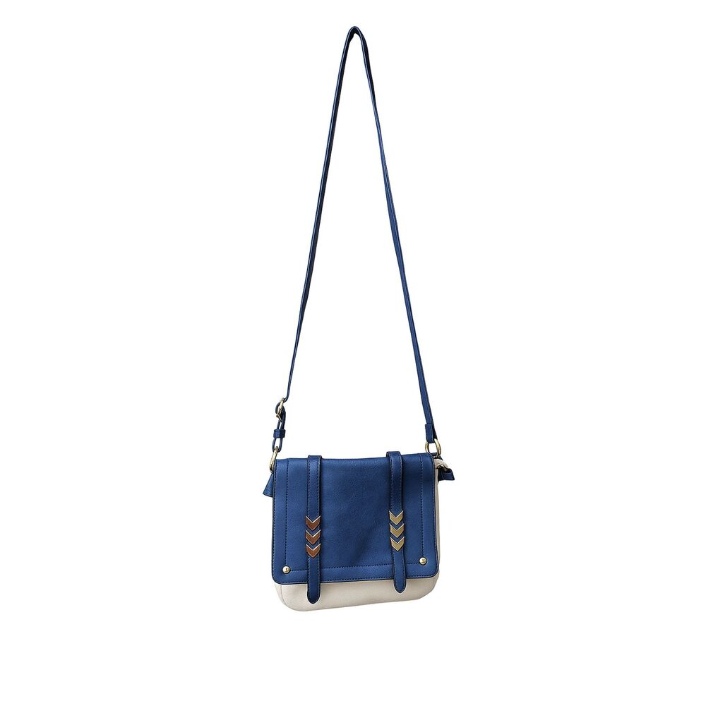 Alyssa Nicole Double Comp Vegan Leather Dual Tone Crossbody‎ Medium Blue Cream